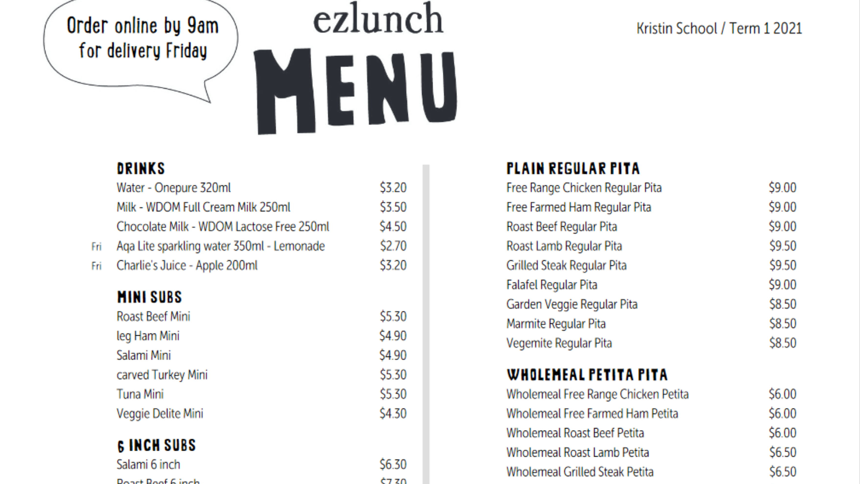 A screenshot showing a snippet of the sample Ezlunch menu.